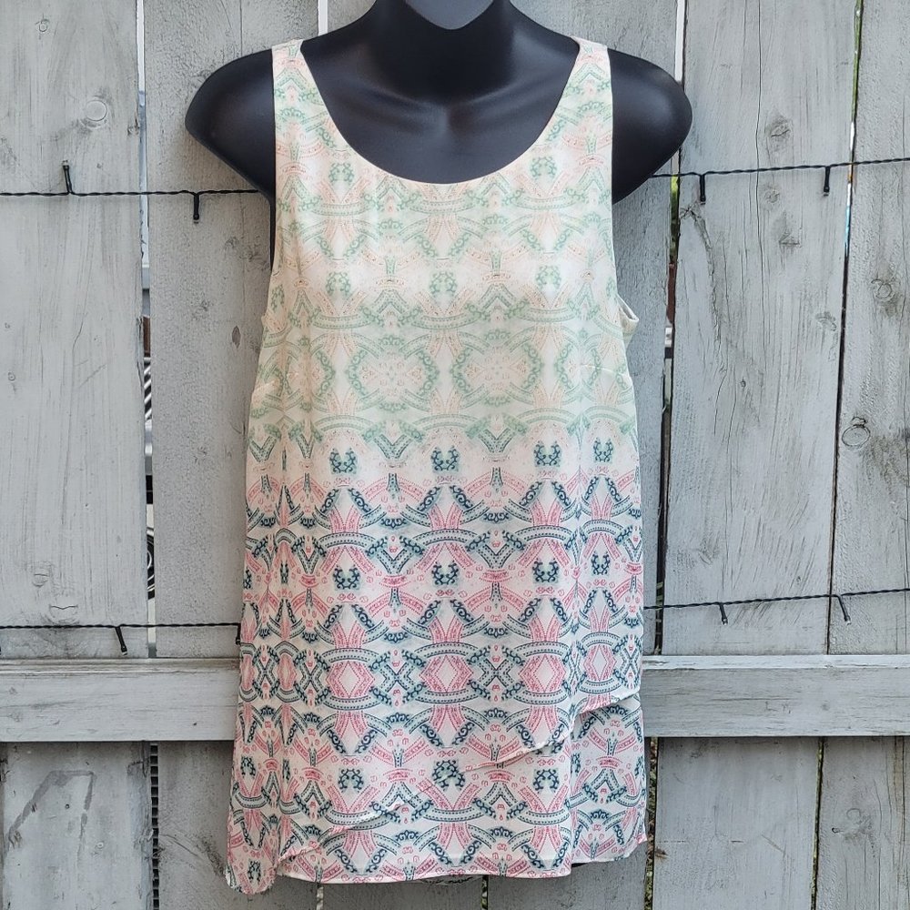 CABI Bella Layered Mosaic Print Pastel Sleeveless Tunic